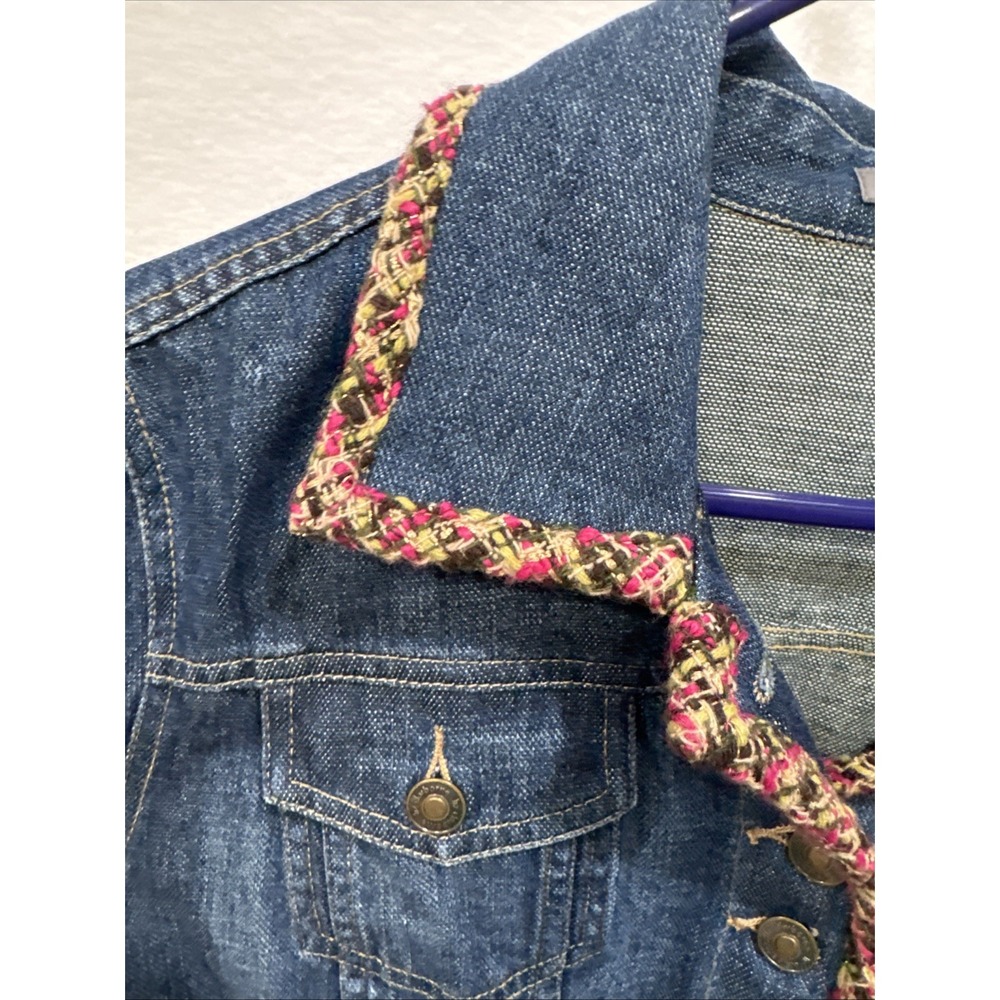 Liz Claiborne Jacket Womens XL Boho Jean Jacket Hippie Colorful Accents Fringe - Picture 14 of 16
